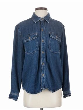 GOOD AMERICAN- Classic Denim Button-Up Shirt in Dark Blue